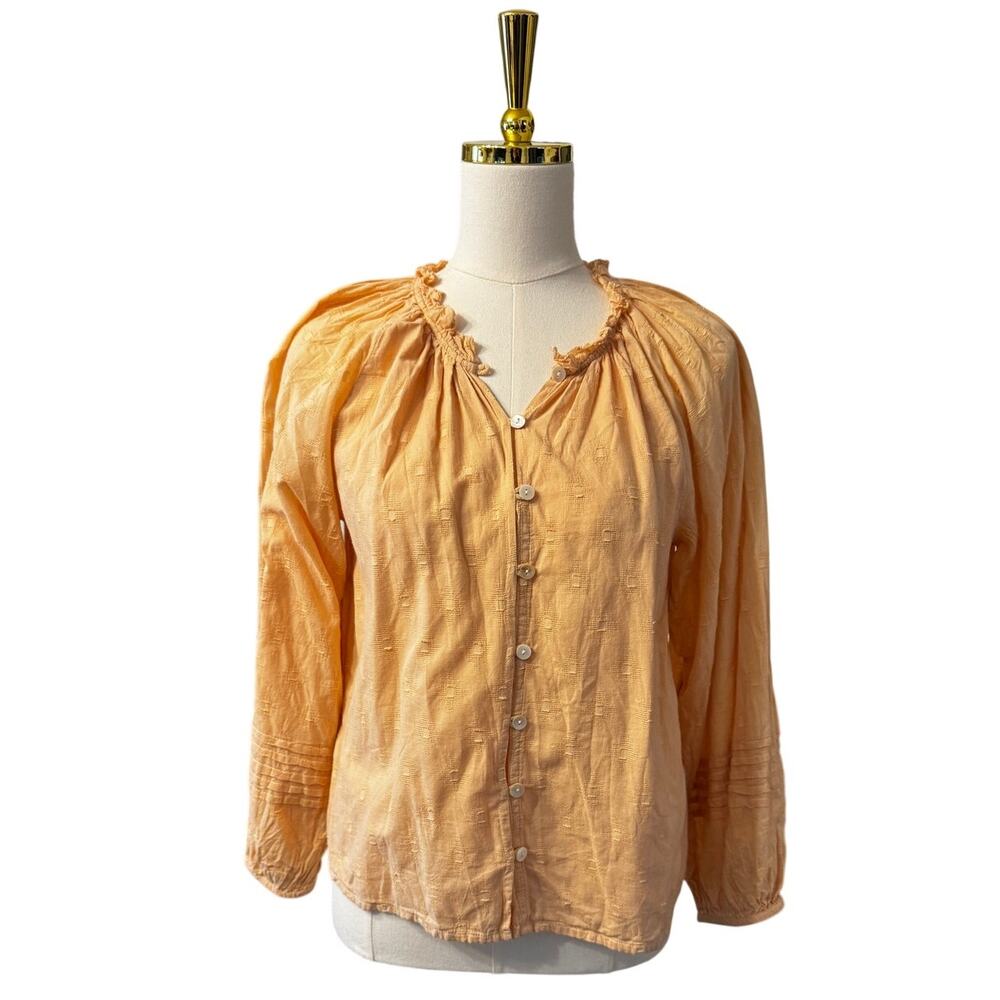 Cleobella Antonia Puff Sleeve Textured Cotton Peasant Blouse Peach Orange Size S